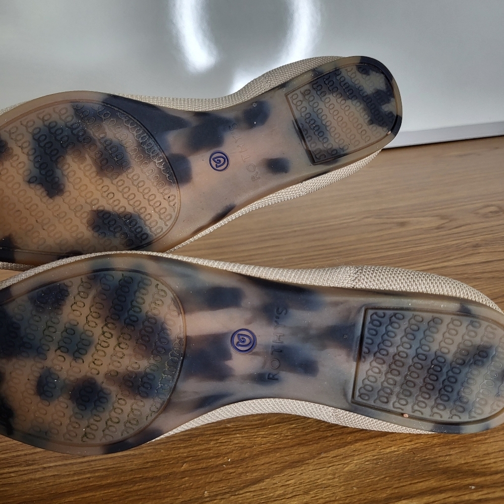 Rothy's Beige Pointed Knit Slip-On Flats with Blue Trim Womens Size 6.5 - Picture 7 of 9